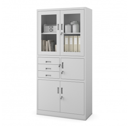 Irodai fém szekrény iratok és dokumentumok számára széfbel, FILIP, 900 x 1850 x 400 mm, szürke