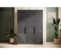 Trzydrzwiowa szafa Asha z metalowymi uchwytami 150 cm - artisan / rivier stone mat / czarne uchwyty