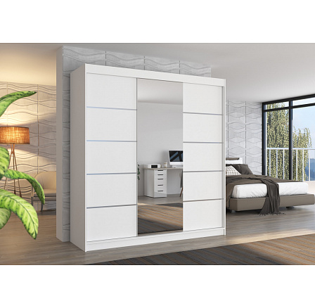 Tolóajtós szekrény tükörrel BERGEN 200 Fehér+Fehér