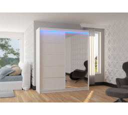 Tolóajtós szekrény tükörrel és LED világítással CARO 180 Fehér+Fehér