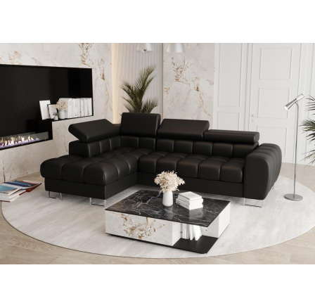 NAROŻNIK ASPEN MINI SKÓRA NATURALNA 260x170 CM - lewa , Skóra czarna