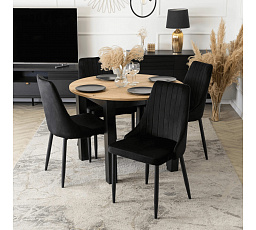 Zestaw Stół HARRY 102-142 cm Dąb Artisan/Czarny i 4 Krzesła BARI Czarne