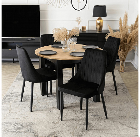 Zestaw Stół HARRY 102-142 cm Dąb Artisan/Czarny i 4 Krzesła BARI Czarne