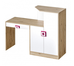 Psací stůl s komodou NICO 11, Světlý Dub/Bílá/Růžová