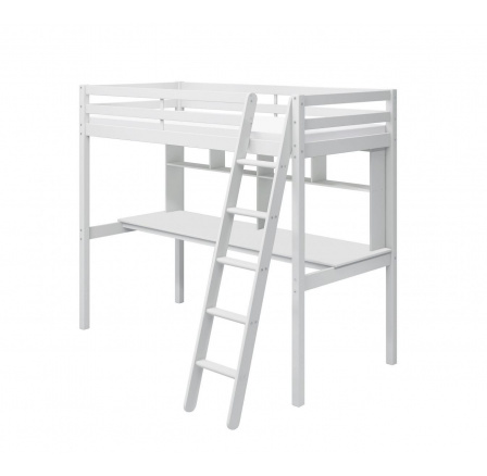 Vysoká postel s pracovní deskou a policemi Actim bílá