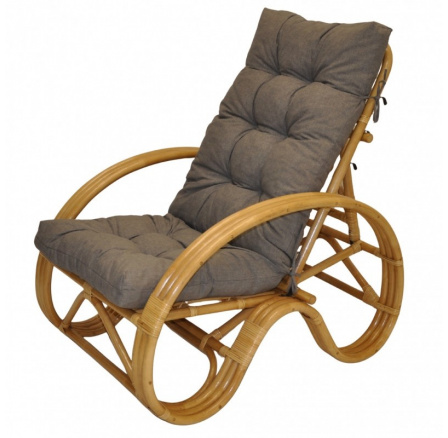 Ratanové křeslo polohovací medové polstr šedý melír