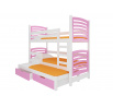 Háromszemélyes emeletes ágy matracokkal SORIA Fehér+Rózsaszín