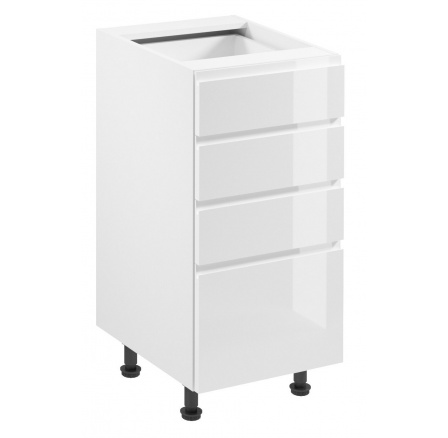 ASPEN D40S4 alsó konyhaszekrény, Fehér/Fényes fehér