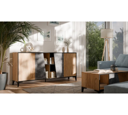 OVO 4D komód, sötét beton/öreg tölgy