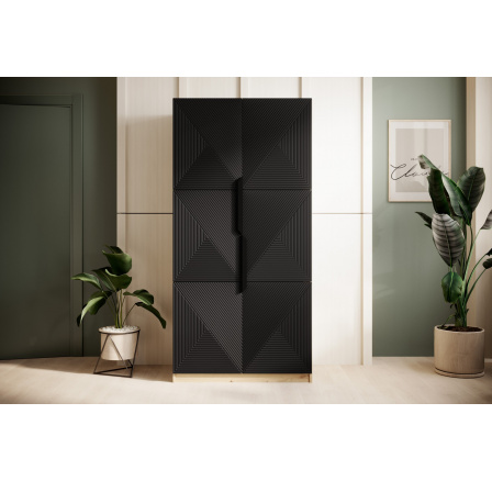 Szafa Asha z ryflowanym frontem i metalowymi uchwytami 100 cm - artisan / czarny mat / czarne uchwyty