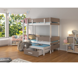 Háromszemélyes emeletes ágy ETAPO 180x80 Fehér+Trüffel