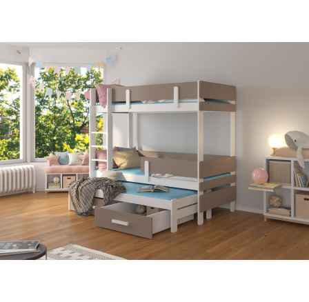 Háromszemélyes emeletes ágy ETAPO 180x80 Fehér+Trüffel