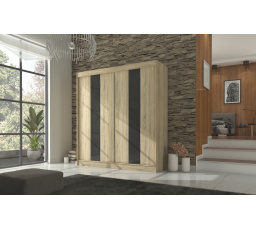 Tolóajtós szekrény lacobellel KAREN 200 Sonoma+Fekete Lacobel