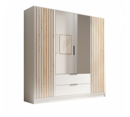 Neri 200 gardróbszekrény ajtókkal és tükrökkel Fehér+Fehér