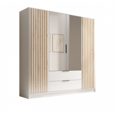 Neri 200 gardróbszekrény ajtókkal és tükrökkel Fehér+Fehér