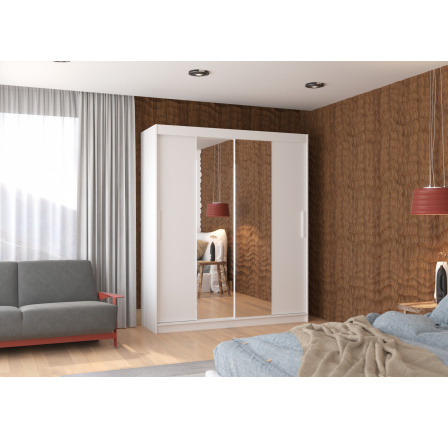 Tolóajtós és tükrös ruhásszekrény DALLAS 180 Fehér+Fehér