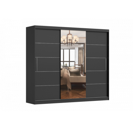 ALBA ruhásszekrény tükörrel, Fekete