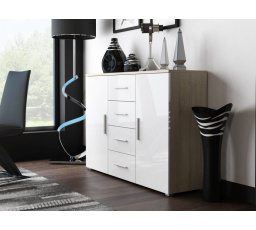 UNI komód, sonoma tölgy/fényes fehér