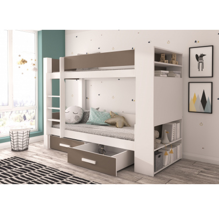 Kétszemélyes emeletes ágy GARET 180x80 Fehér+Szarvasgomba