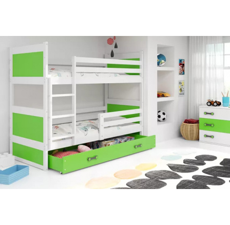 RICO PIĘTROWE RAMA BIAŁY WYPEŁNIENIA ZIELONY SZUFLADA ZIELONY 90 X 200 KPL