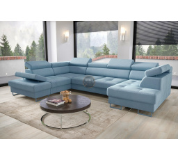 NAROŻNIK GALAXY MAX II Z FUNKCJĄ SPANIA 210x350x165 - Odcienie niebieskiego , lewa