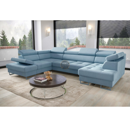 NAROŻNIK GALAXY MAX II Z FUNKCJĄ SPANIA 210x350x165 - Odcienie niebieskiego , lewa