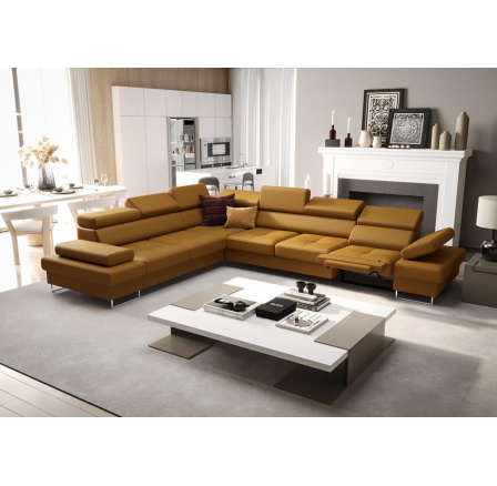 NAROŻNIK SKÓRZANY Z FUNKCJĄ SPANIA I RELAX GALAXY MAX 350x280 CM - Skóry naturalne - Wybierz swój kolor , lewa