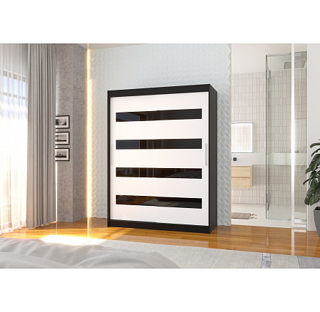 Tolóajtós szekrény lacobellel MARTINEZ 150 Fekete+Fehér