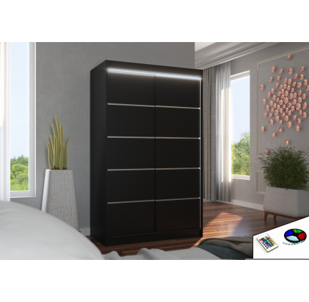 Tolóajtós szekrény LED világítással BENISSO 120 Fekete+Fekete