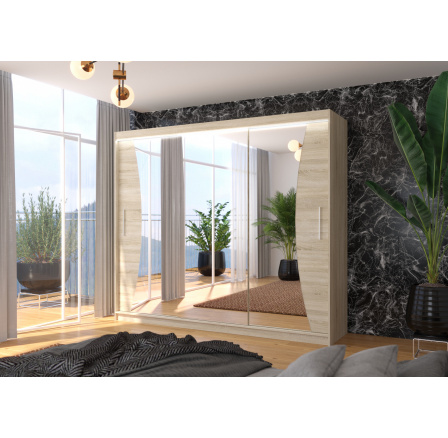 Tolóajtós szekrény tükörrel és LED világítással DIEGO 250 Sonoma+Sonoma