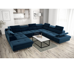 NAROŻNIK GALAXY MAX I Z FUNKCJĄ SPANIA 280x350x225 - Odcienie granatu , prawa