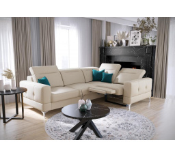 NAROŻNIK MALIBU RELAX SKÓRA NATURALNA 185x250 CM - prawa , Skóra ecru