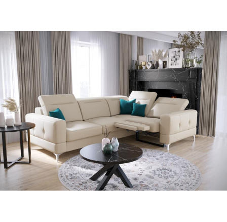 NAROŻNIK MALIBU RELAX SKÓRA NATURALNA 185x250 CM - prawa , Skóra ecru