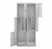 Fém zárható ruhásszekrény négyrekeszes JULIA, 800 x 1850 x 450 mm, szürke