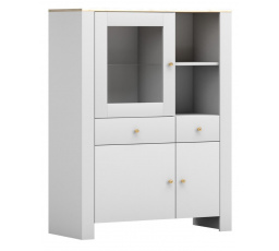 AGAWA 02 vitrin, Fehér/Hikora Tölgy