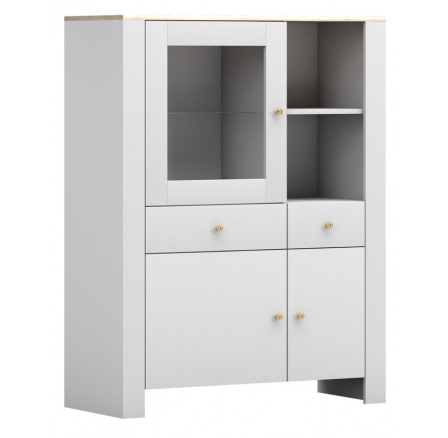 AGAWA 02 vitrin, Fehér/Hikora Tölgy