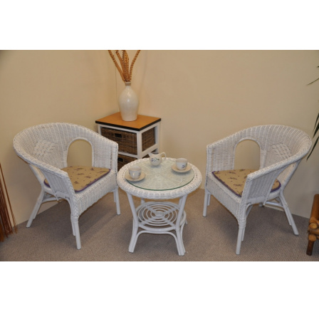 Ratanová sedací souprava Fabion bílá  polstry levandule