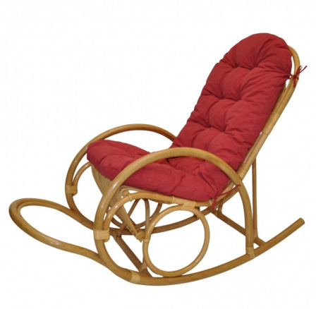 Ratanové houpací křeslo Jenaira medové polstr vínový melír