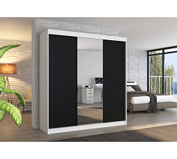 Tolóajtós szekrény tükörrel SANTIAGO 200 Fehér+Fekete