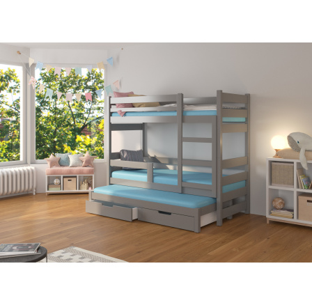 Háromszemélyes emeletes ágy matracokkal KARLO Gray