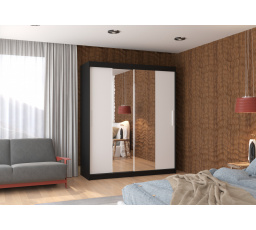 Tolóajtós szekrény tükörrel DALLAS 180 Fekete+Fehér