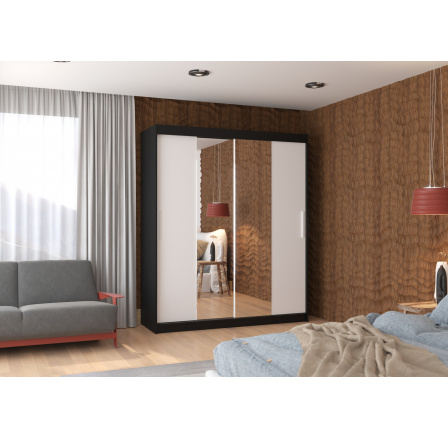 Tolóajtós szekrény tükörrel DALLAS 180 Fekete+Fehér