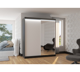 Tolóajtós szekrény tükörrel és LED világítással VIKI 180 Fekete+Fehér