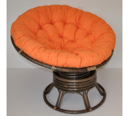 Ratanový papasan houpací hnědý polstr oranžový melír