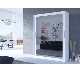 Tolóajtós szekrény tükörrel PERMO 150 Fehér+Fehér