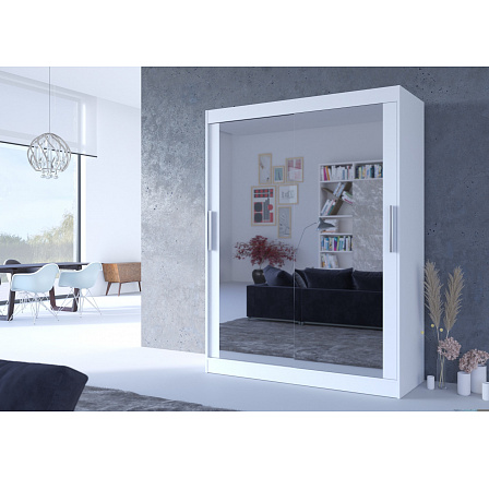 Tolóajtós szekrény tükörrel PERMO 150 Fehér+Fehér