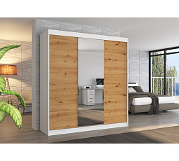 Tolóajtós szekrény tükörrel SANTIAGO 200 Fehér+Artisan