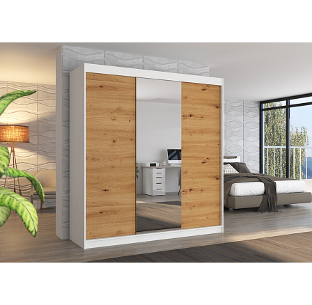 Tolóajtós szekrény tükörrel SANTIAGO 200 Fehér+Artisan
