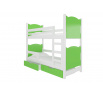 Kétszemélyes emeletes ágy matracokkal MARABA Fehér+Zöld