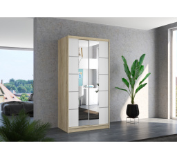 Tolóajtós szekrény tükörrel KSAWER 100 Sonoma+Fehér